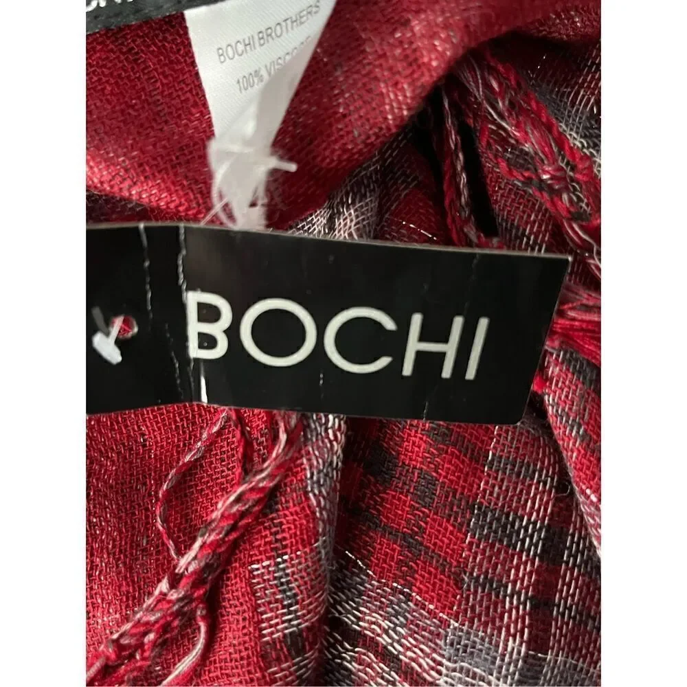Brand New Bochi Accessories Women’s One Size Red Plaid Fringe Scarf Wrap